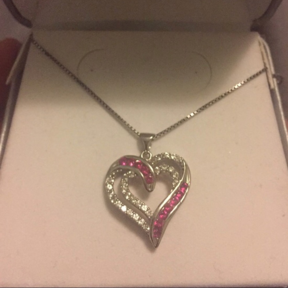 JCPenney Pink/Silver Heart Necklace